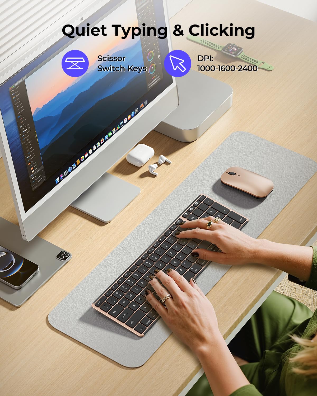 seenda Bluetooth Keyboard and Mouse for Mac, SKM64-2 Multi-Device Rechargeable Slim Wireless Keyboard Mouse Stainless Steel Full Size, Compatible with MacBook Pro/Air, iPad, Mac - Space Gray