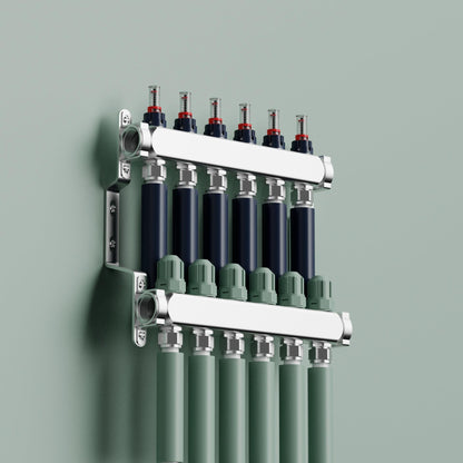 6 Loop Stainment Steel Manifold for Radiant Heat with Flow Meters, 1/2" Inch Compression Fittings, for Hydronic Infloor Heating System