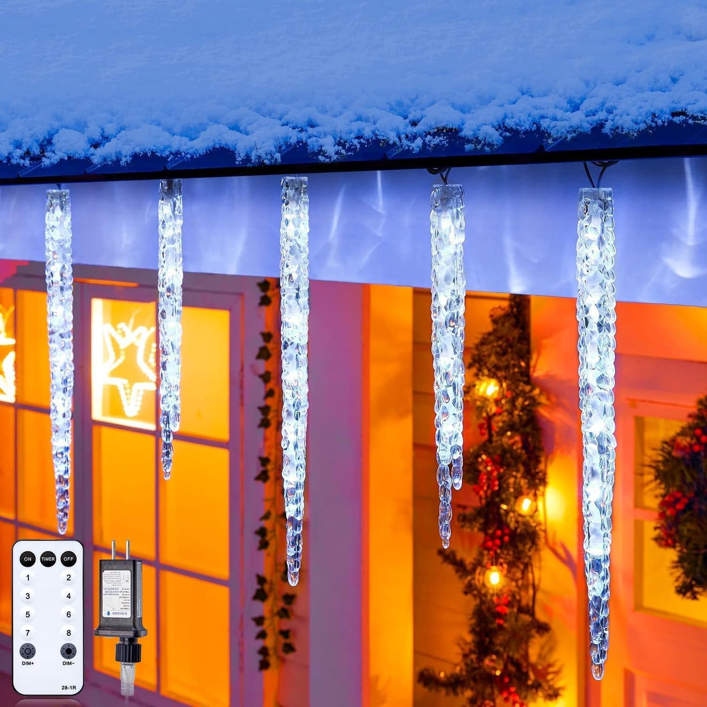 Brightown Icicle Lights Outdoor 20ft with Remote - 20 Tubes 100 LED Iced Tube Christmas Lights, Waterproof Icicle Decor Outdoor Indoor for Tree Patio Roof Holiday Decor, Cool White