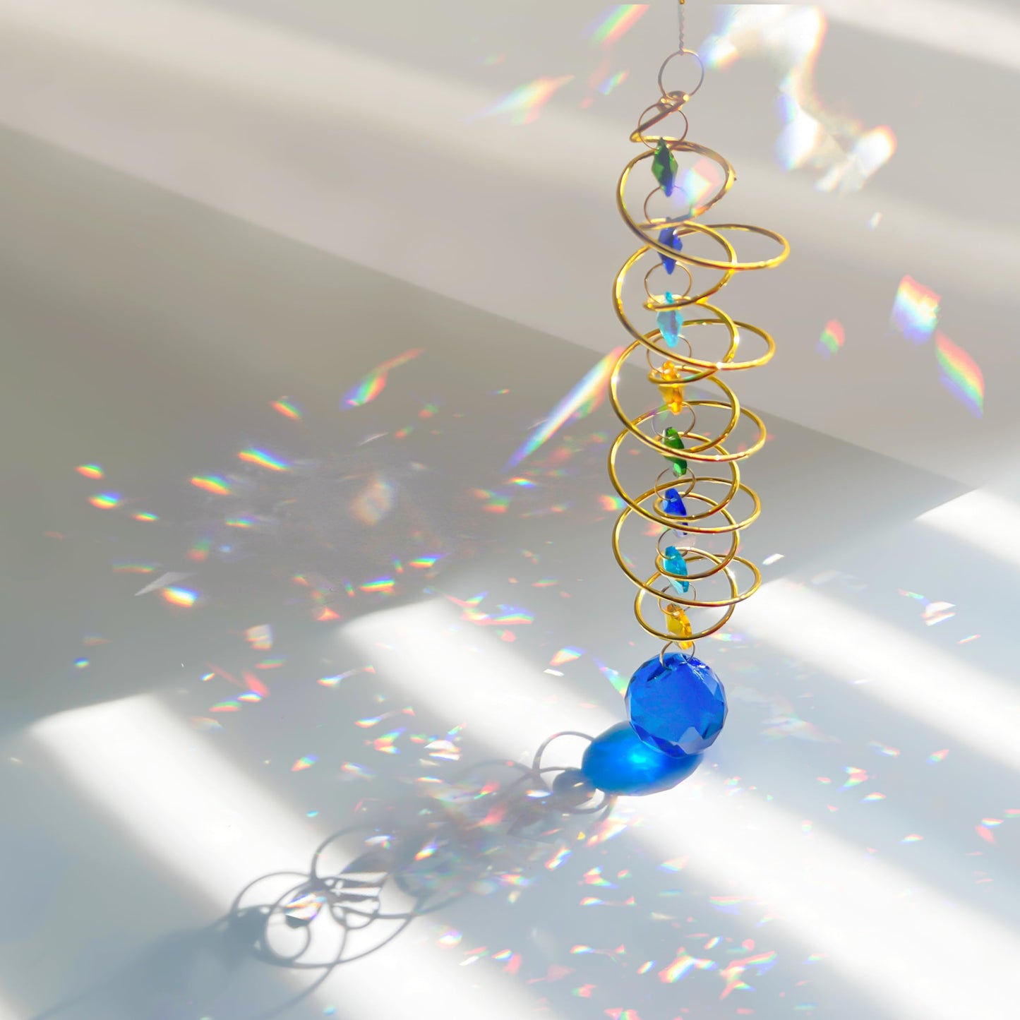 5 Pcs Wind Spinner Tail Gazing Ball Spiral 9'' for Indoor Outdoor Hanging Decor, Rainbow Maker Crystal Chime Sun Catcher w Seven Chakra Beads and Hook Decorative for Window Home Garden Birthday Gift