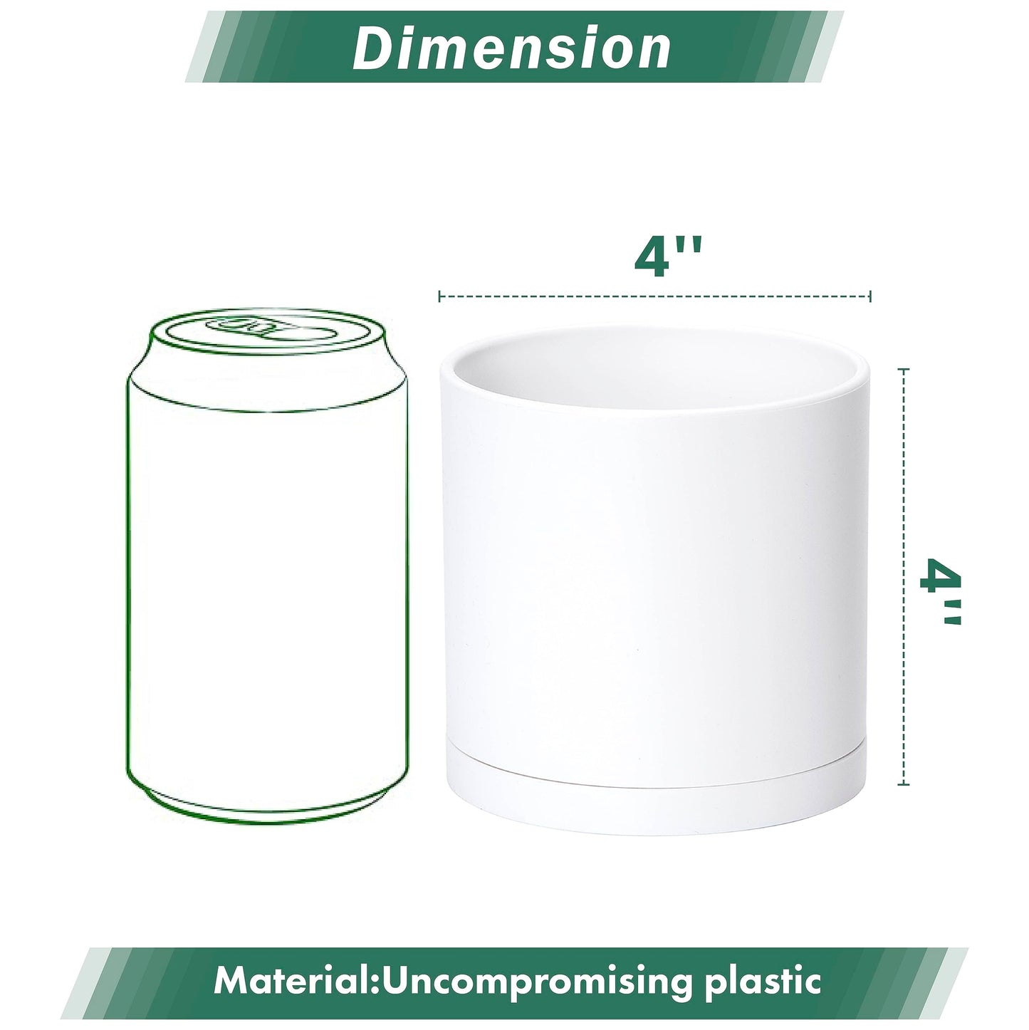 D'vine Dev 2 Pack 4 Inch Modern Plastic Plant Pots, Small Garden Planters for Plant with Drainage Holes and Saucers, White Color, 74-Z-E-1