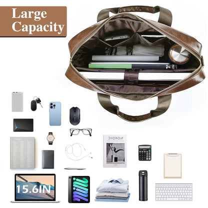 BAGZY Leather Laptop Bag for Men - 15.6 Inch Briefcase Messenger Shoulder Bag for PC Business Handbag Document Bag (Black)