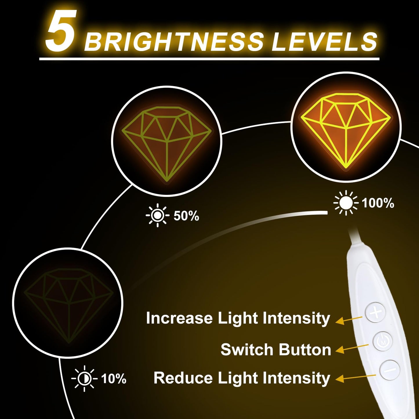 Diamond Neon Sign for Wall Decoration, Glowing Neon Sign, Adjustable Brightness Shining LED Sign Night Light for Man Cave Bedroom, Wedding, Living Room, Party, Bar, Office Decoration-Gold