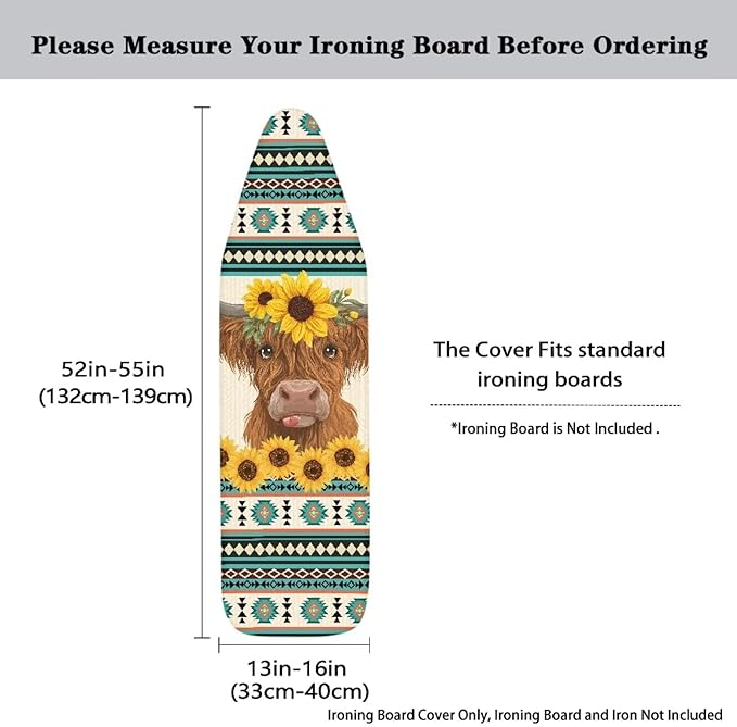 Sprowallow Tribal Cow Sunflower Ironing Board Cover and Pad 15x54 inch Scorch