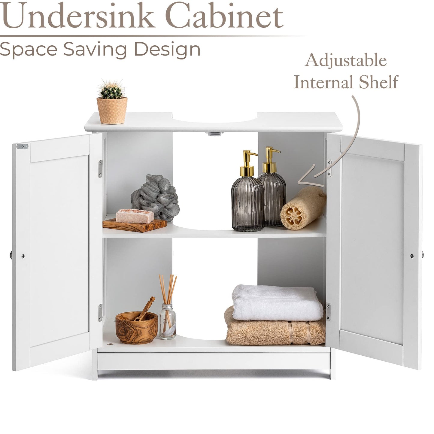 CHRISTOW White Under Sink Bathroom Cabinet, Free Standing Wooden Sink Storage Unit, Basin Cupboard With Shelf