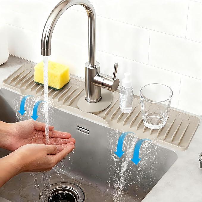 24" Silicone Faucet Mat for Kitchen Sink Released in 2025/12TH, 8° Slope Fast
