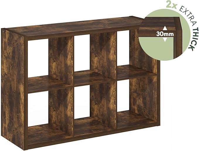 Furinno Cubicle Book Shelf, 6-Cube Bookshelf, Extra Thick Frame Horizontally &