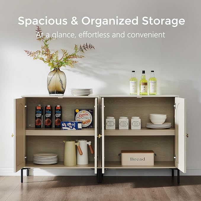 IFBUY Modern Sideboard Buffet Cabinet, 123.5" W Fluted Arched Buffet Cabinet