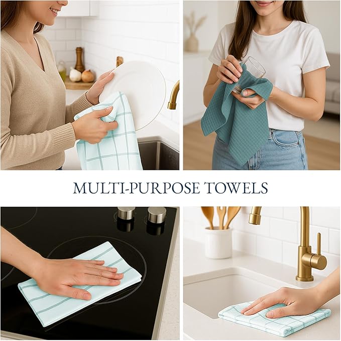 LANE LINEN Cotton Kitchen Towels and Dish Cloths Set, Quick-Drying Dish Towel