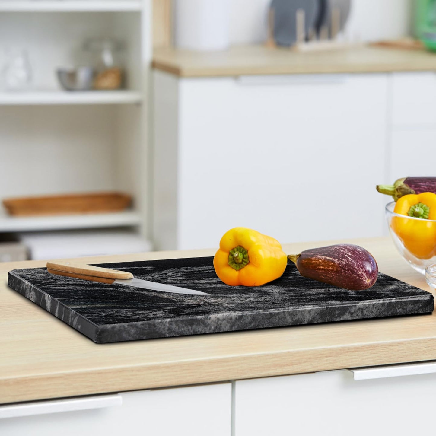 Adolif Black Marble Cutting Board for Kitchen, 12x20 Inch Marble Slab Pastry Board With Non-Slip Feet for Baking, Cheese, Charcuterie, Chocolate – Serving Tray Gift
