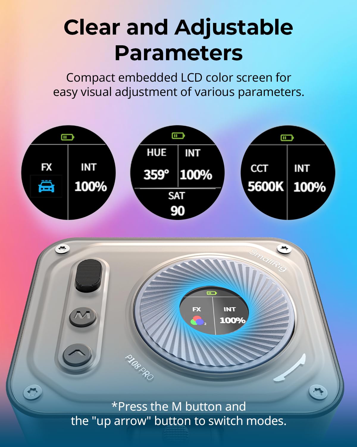 SMALLRIG Vibe P108 Pro RGB Video Light, Portable Led Camera Light for Photography, Cold Shoe Light, CRI95+, 2500-6500K, 12 Effects, Fill Light Accessories for Content Creator, Streaming