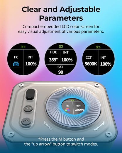 SMALLRIG Vibe P108 Pro RGB Video Light, Portable Led Camera Light for Photography, Cold Shoe Light, CRI95+, 2500-6500K, 12 Effects, Fill Light Accessories for Content Creator, Streaming