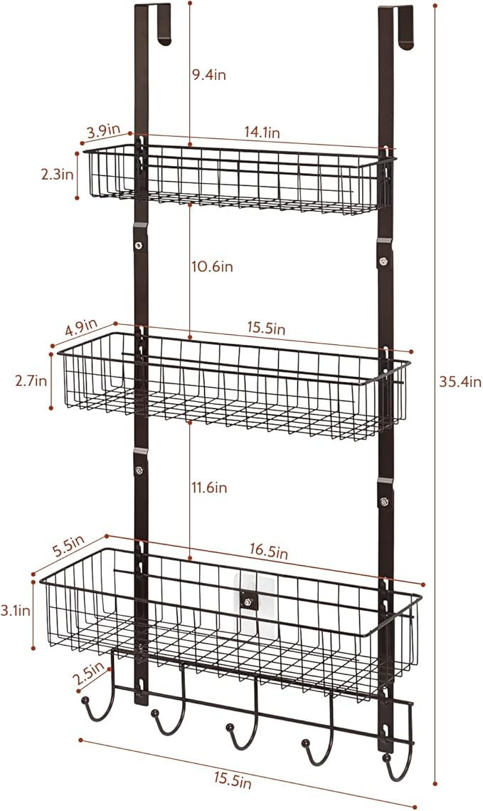 Over the Door Basket Organizer 3 Tier Hanging Basket Door Shelf Rack Heavy Duty