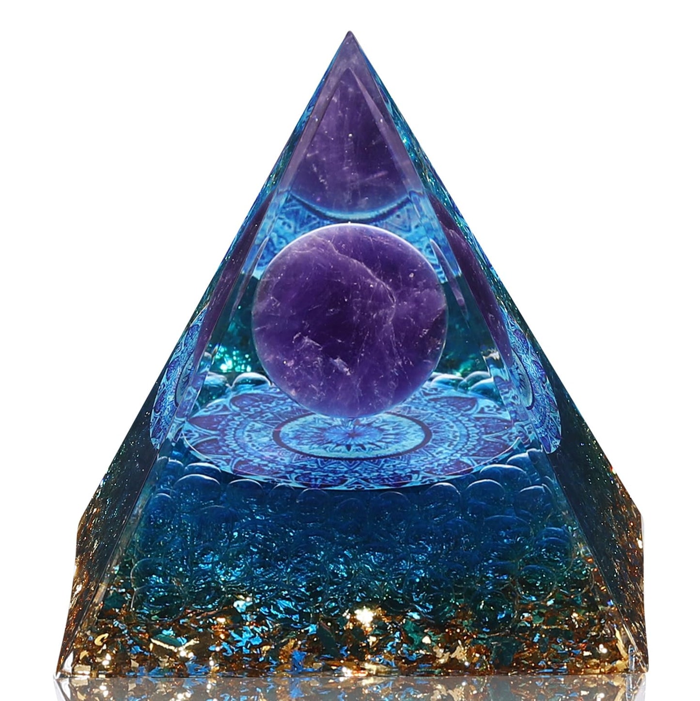 Hopeseed Orgone Pyramid for Positive Energy, Orgonite Natural Amethyst&Aquamarine Healing Crystals Pyramid for Reduce Stress Chakra Reiki Healing Meditation Cleanses the Mind and Boosts Confidence