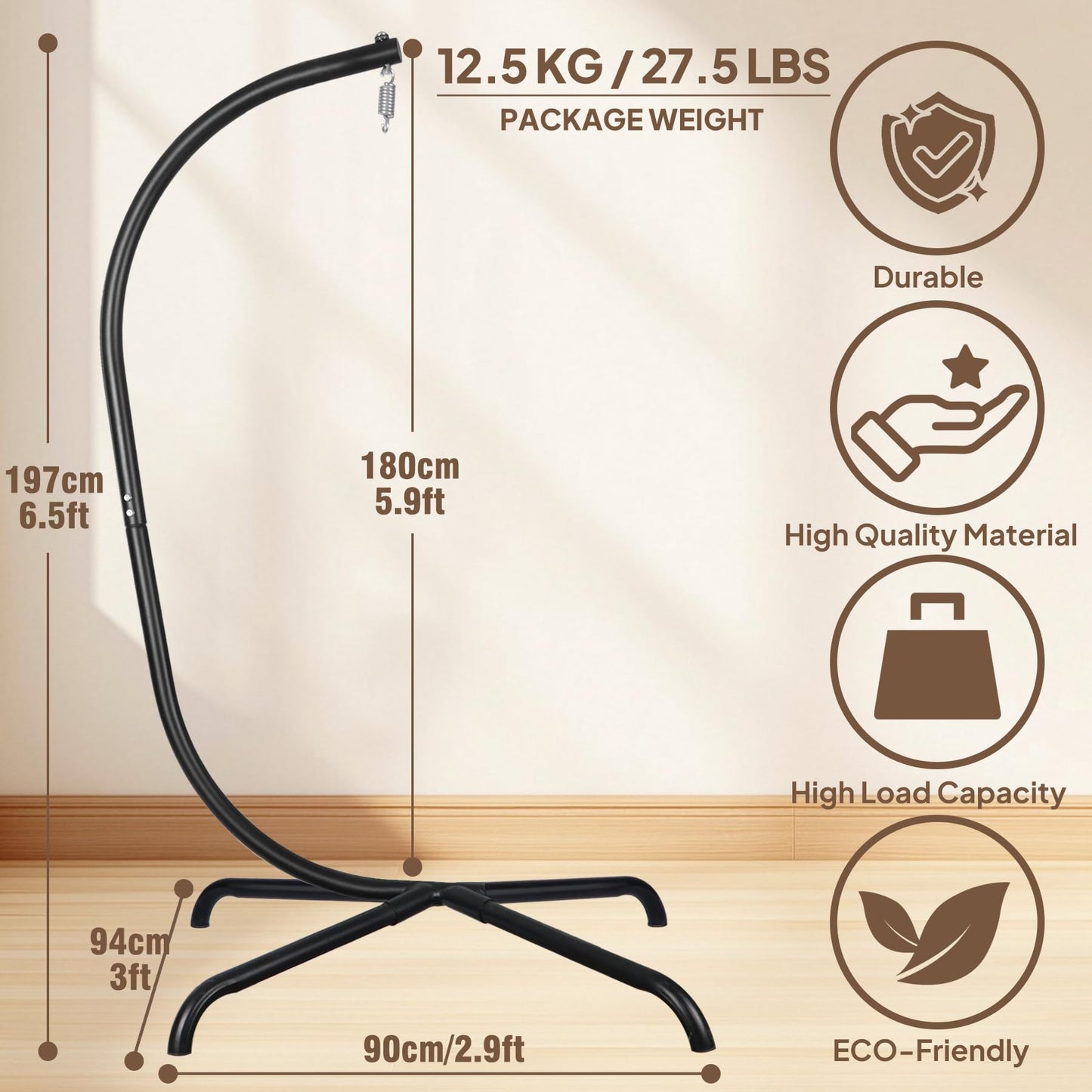 Chihee Hanging Egg Chair Stand,Strong Iron Hammock Chairs Frame with Spring Hook Stable Base,Heavy Duty Swing Chair Stands 330 lbs,C Stand for Hanging Seat Indoor Outdoor Bedroom Patio Garden Balcony