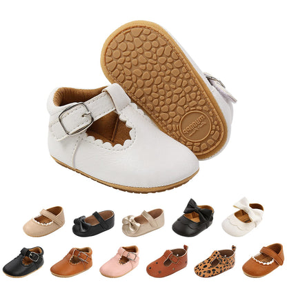 Baby Girls First Walking Shoes Mary Jane PU Leather Anti-Slip Princess Shoes Infant Baby Shoes 6-12 Months,D White