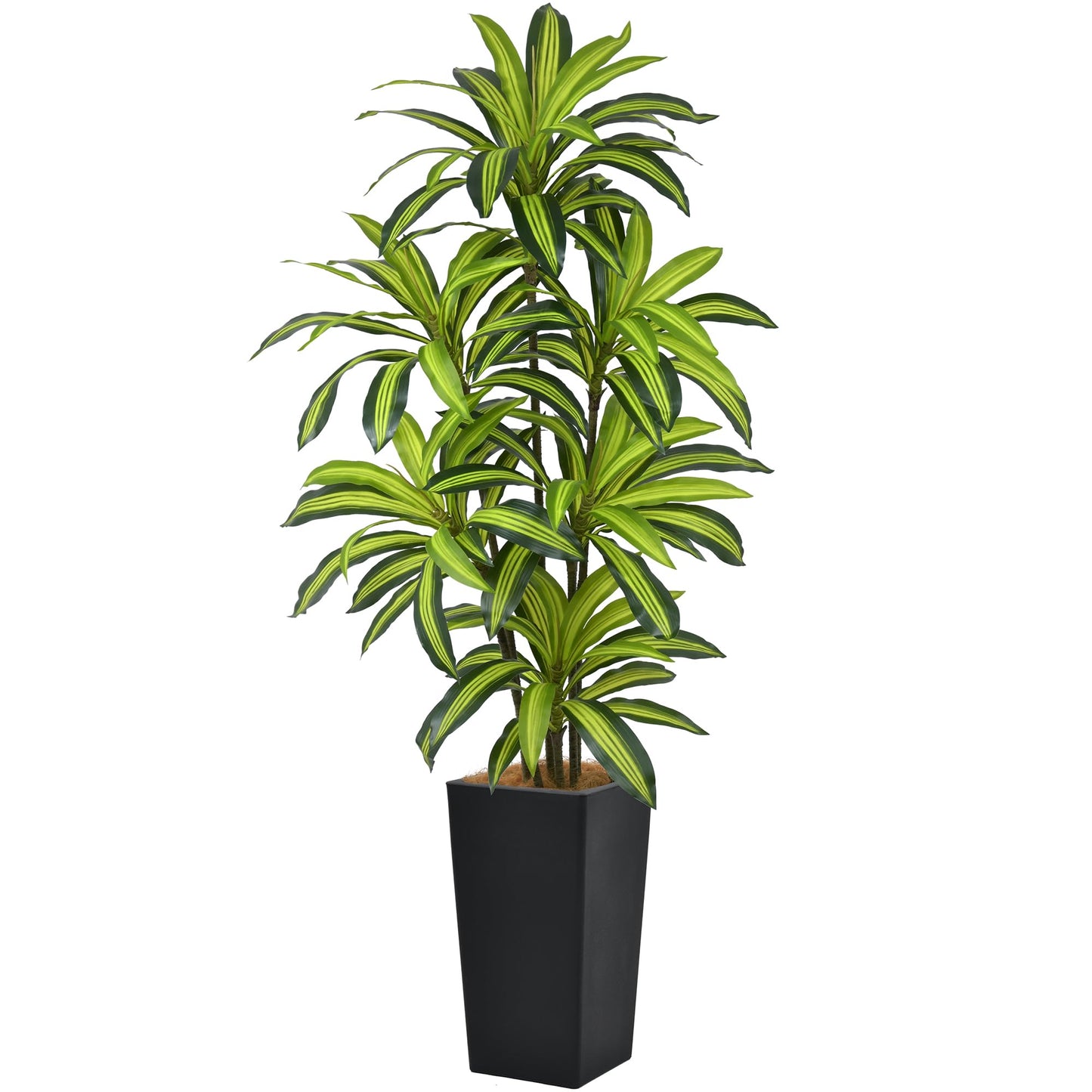 Artificial Dracaena Tree 6FT(72in) Tall Fake Silk Yucca Tree with Black Planter, Faux Floor Potted Artificial Plants for Home Office Living Room Indoor Decor (6feet,Tall Pot)