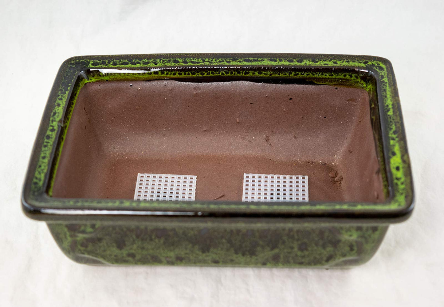 8" Rectangular Moss Green Glazed Bonsai Pot, Cactus & Succulent Planter + Tray + Rock + Mesh Combo