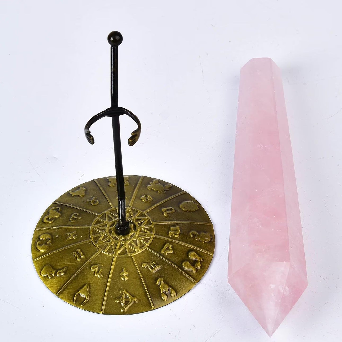 Rose Quartz Wand Point Long Healing Crystal Scepter Decorative Stone Reiki Meditation with Display Stand Home Office Decor 1.1-1.3LBS