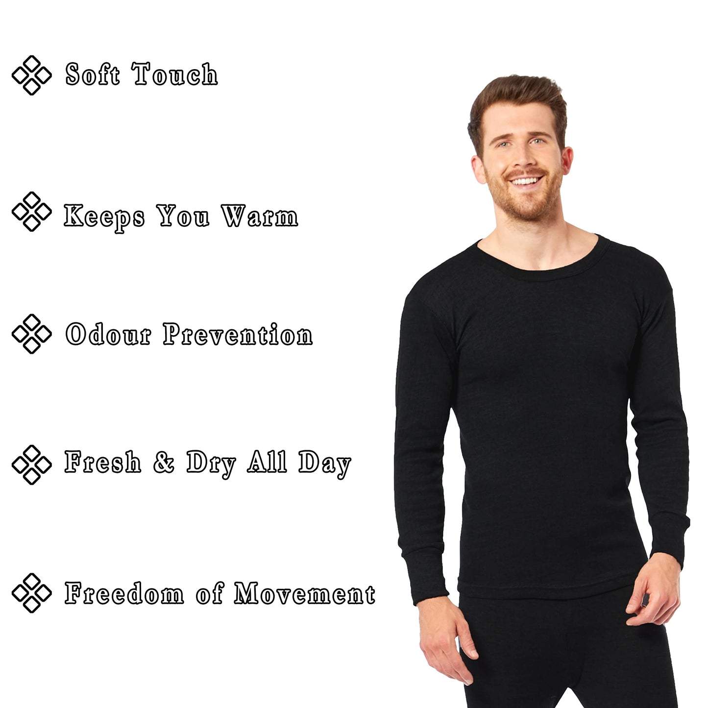 Heatwave® Pack of 2 Men's Thermal Long Sleeve Top, Warm Underwear Baselayer, S M L XL XXL Thermals, Large Black