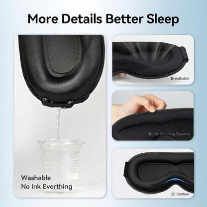 Blackout Sleep Mask: Weighted Eye Mask for Men Women - 3D Contoured Zero Pressure and Eyelash Free - Airplane Travel Nap Night Sleeping Blindfold - Adjustable Ear-Friendly Breathable Comfortable Black