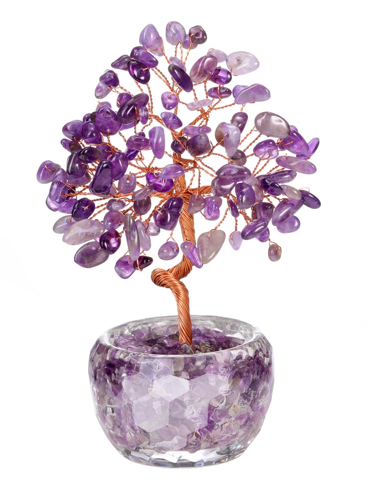 Top Plaza Healing Crystals Amethyst Crystal Tree with Glass Base Handmade Natural Gemstone Life Tree Mini Bonsai Money Trees Good Luck Home Office Desk Decor