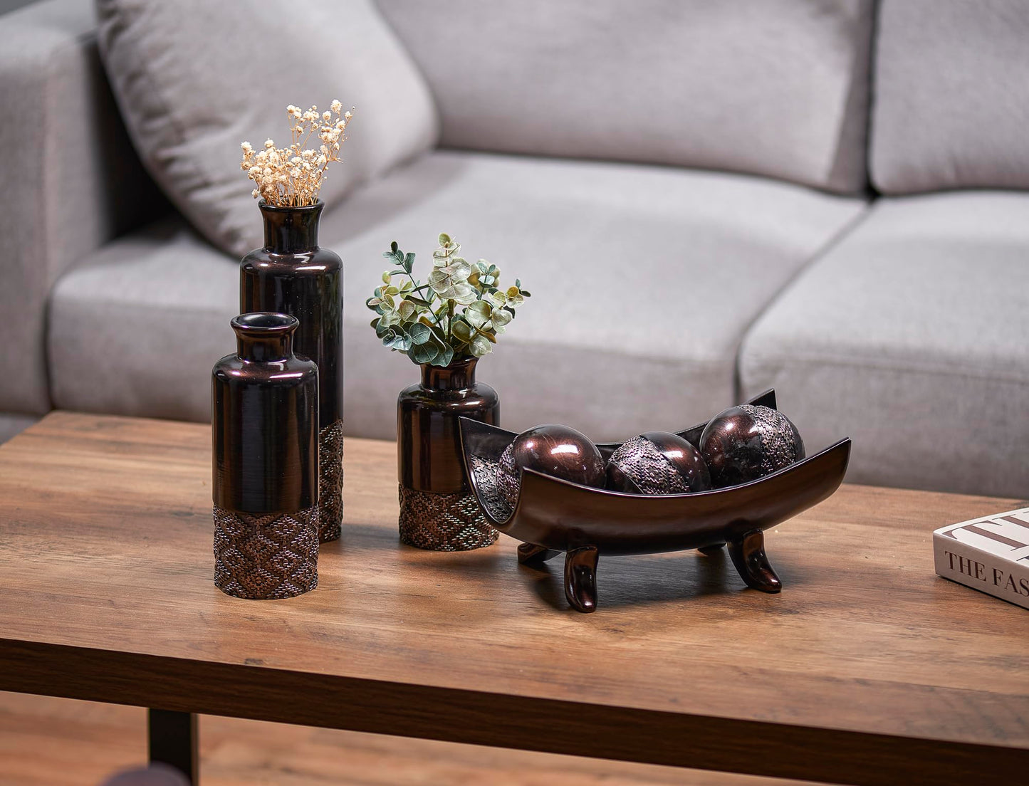 Creative Scents Dublin Brown Vases - Set of 3 Vases - Table Centerpieces for Dining Room, Kitchen Décor, Home Decor for Your Living Room, Dining Room, Bedroom, Office, Entry Table or Shelf Decor