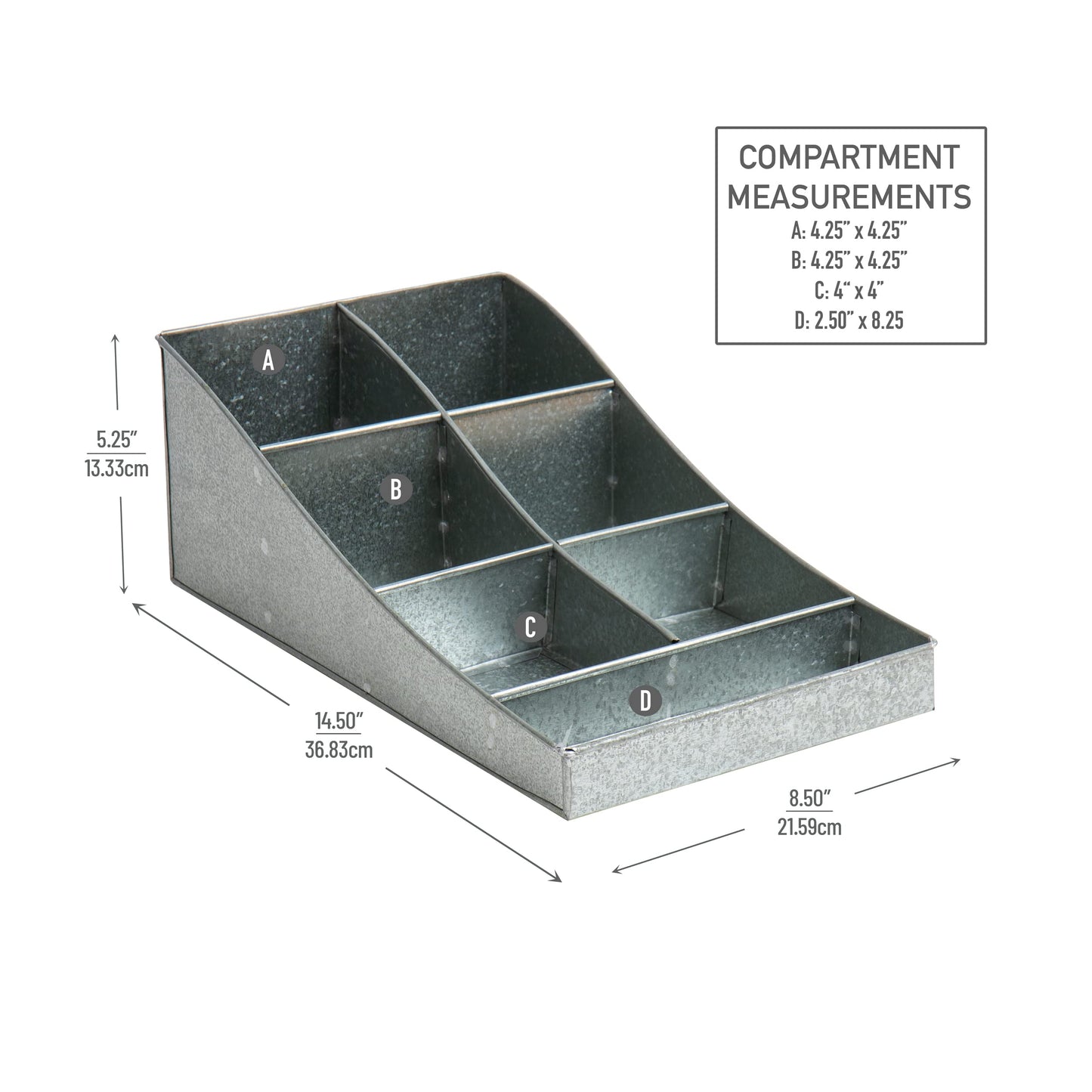 Mind Reader Cup and Condiment Station, Countertop Organizer, Coffee Bar, Galvanized Metal, 8.5"L x 14.5"W x 5.25"H, Silver