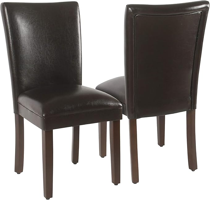 HomePop Parsons Upholstered Accent Dining Chair, Dark Brown Faux Leather