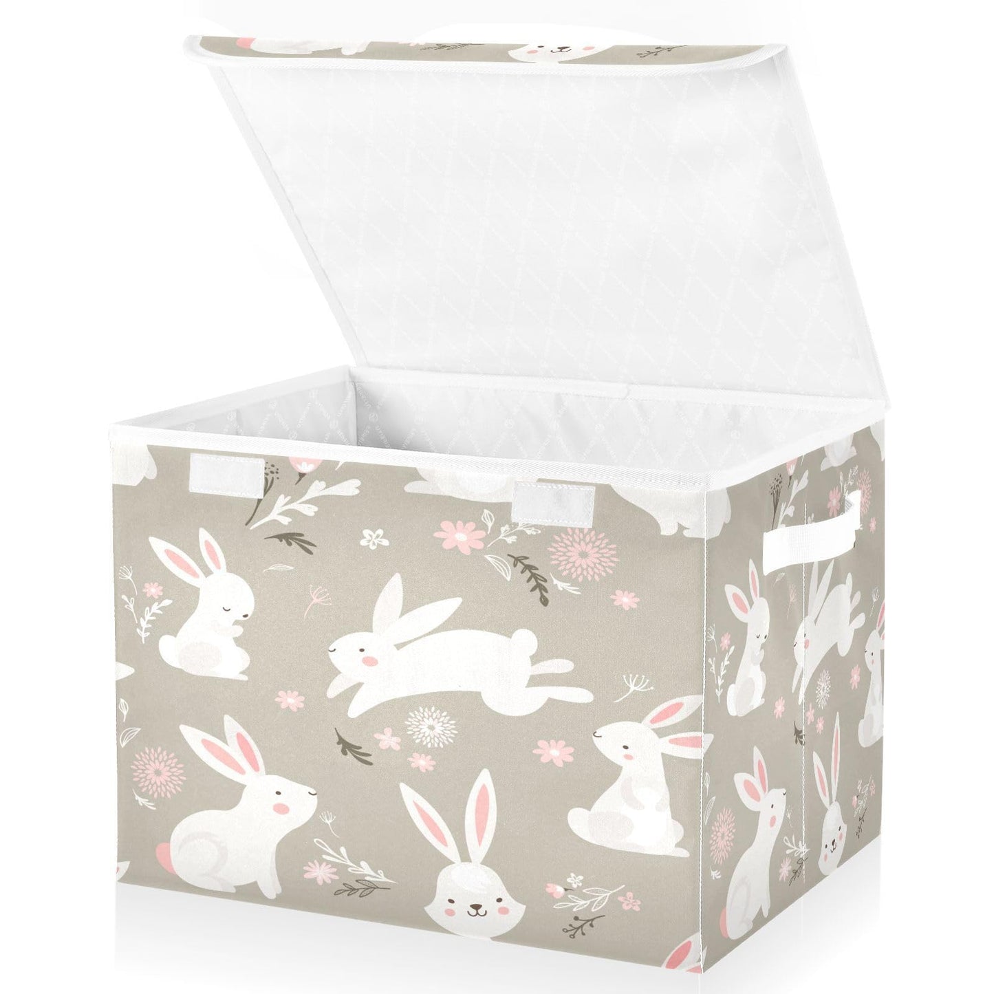 YETTASBIN Easter Bunny Storage Basket with Lid and Handles, Large Collapsible Fabric Storage Bins Durable Storage Organizer for Shelves, Closet, Bedroom, School, Office, Home Decor