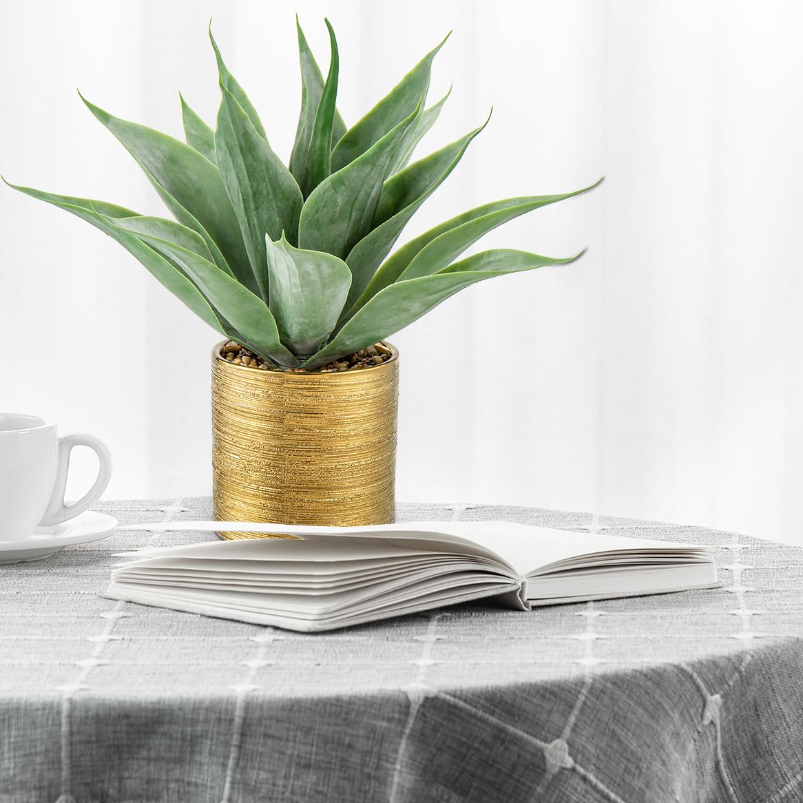 Large Faux Agave Plants Artificial Aloe Plant Fake Succulent Plants in Pot Realistic Agave Plant Artificial Potted Plants for Home Living Room Table Office Desk Bathroom Indoor Decor(Brushed Gold)