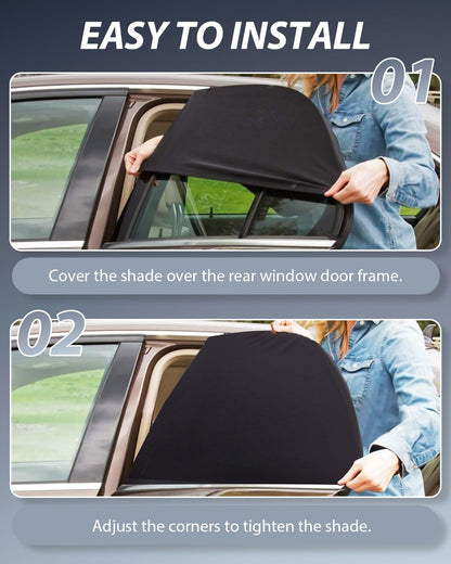 PEYOU Car Window Shades for Baby 2 Pack, Stretchable & Breathable Spandex Rear Car Sun Shade for Baby Effectively Blocks UV Rays & Sun Glare & Mosquito for Kids/Adults/Pets- 44.9"X19.7" Fits 99% Cars