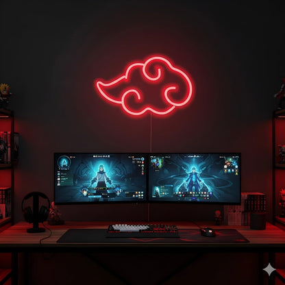 Dleouly Anime Neon Sign, LED Red Cloud Neon Signs for Wall Decor, Dimmable Gaming Neon Sign Wall Signs USB Night Neon Light for Bedroom Game Room Man Cave Party, Gifts for Your Son, Boyfriend(12x7in)