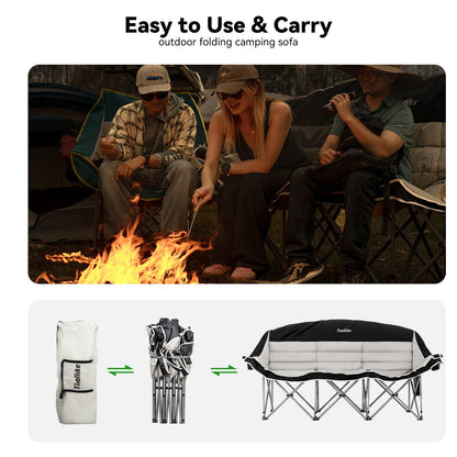 Thallike Double Camping Chair – 2-3 Person Outdoor Folding Sofa with Cup & Wine Glass Holders – Oversized Loveseat Camping Couch for Campfire, RV, Backyard – Supports Up to 1050 lbs