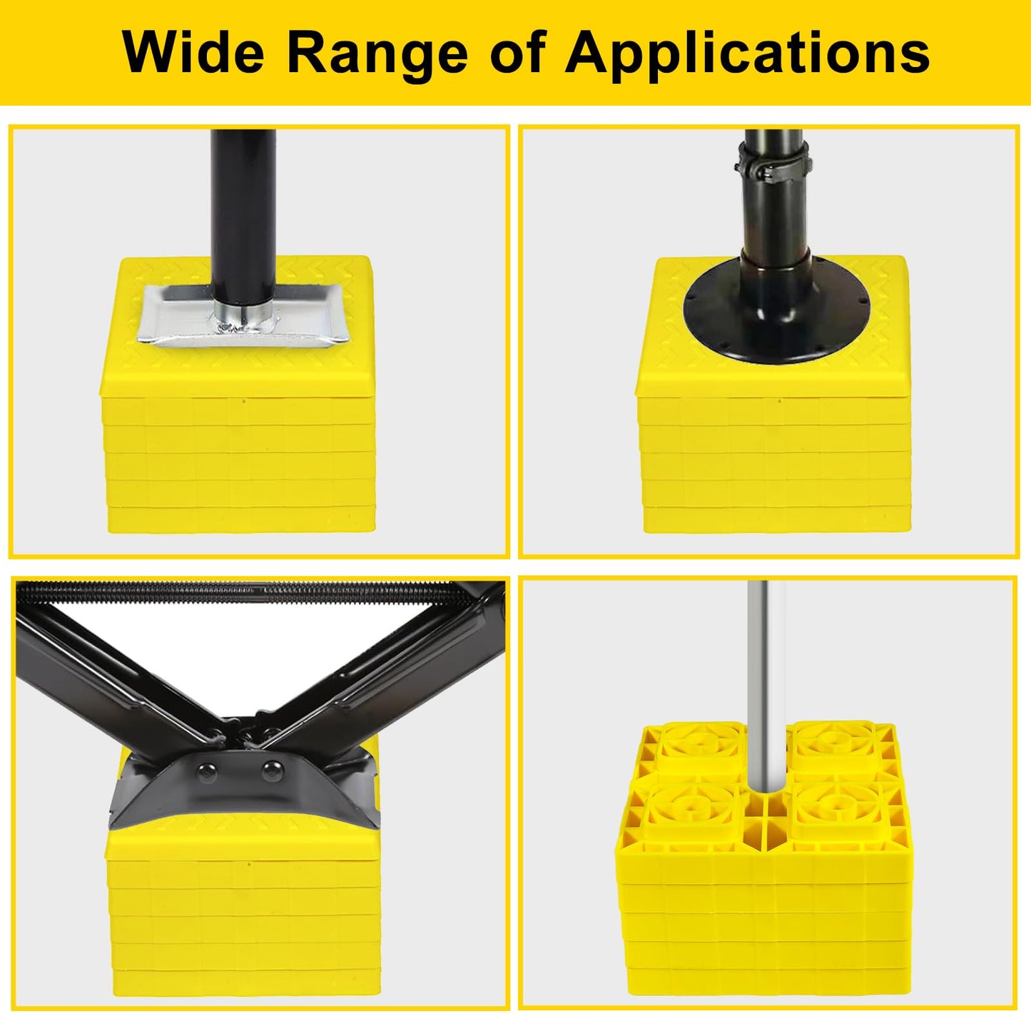 RV Leveling Blocks 12 Pack, Heavy Duty Interlocking Camper Leveler with Carrying Bag, Customizable Height for Single & Dual Axle Wheels, 8.6" x 8.6" x 1.5" Yellow RV Stabilizer Jack Pads