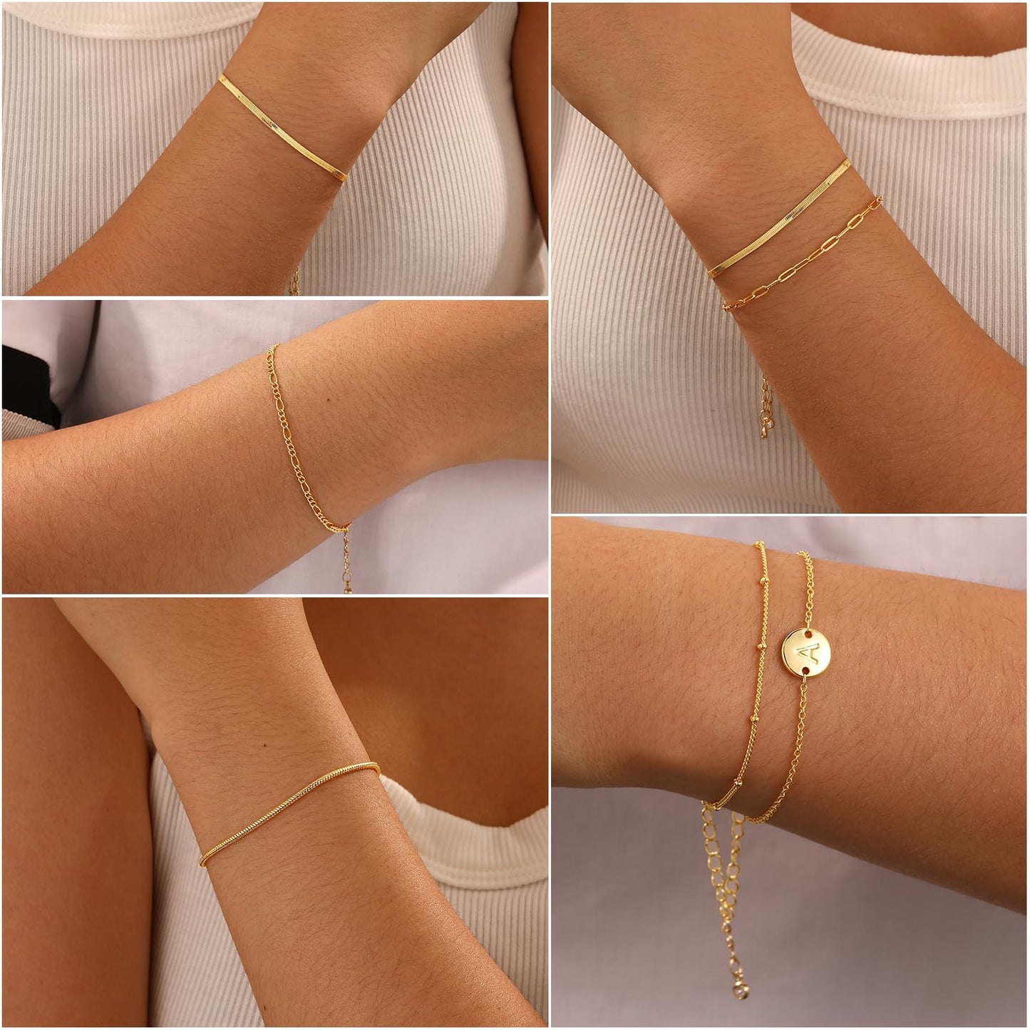Lydow Bracelets for Women, Stack Jewelry Set Initial P Chain Stackable Letter Teen Accessories Pulseras Para Mujer 6 Inch 6PCS