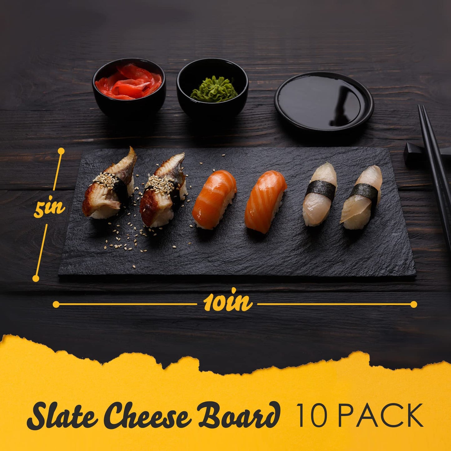 Zopeal 10 Pcs 10" x 5" Black Slate Charcuterie Boards Charcuterie Stone Plates with Natural Edge Slate Cheese Tray Serving Stone Board for Kitchen Dining Party Meat Fruits Display Chalkboard
