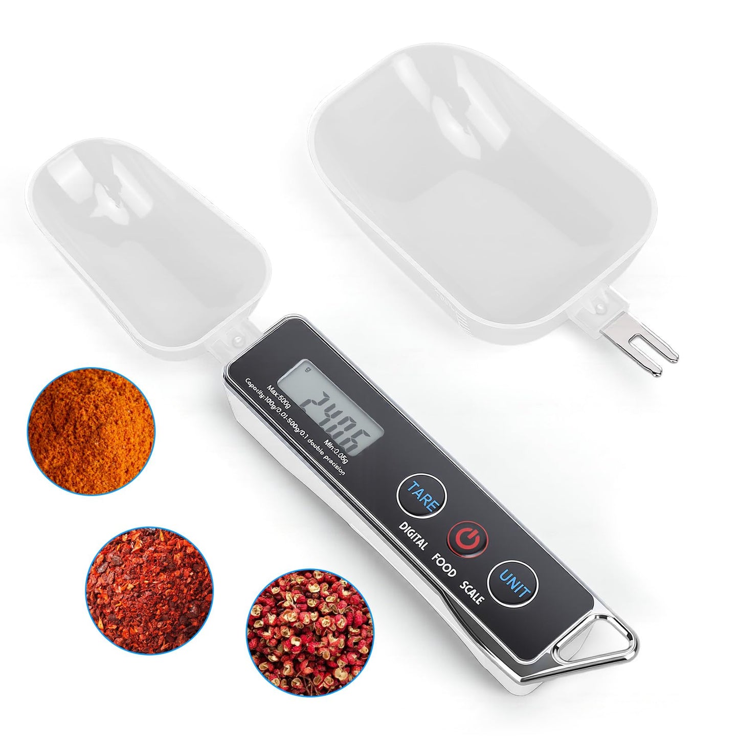 Dioche Digital Measuring Spoon Scale, High Precision 0.05g to 500g Capacity, with 30ml & 80ml Detachable Spoons, Tare Function & Unit Conversion for Baking, Cooking, Pet Food, Kitchen - Black