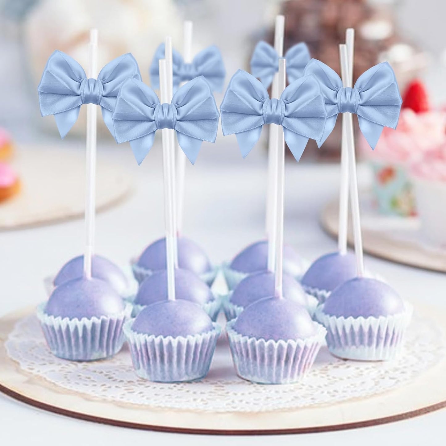 Jacriah Dusty Blue Twist Tie Bows for Treat Bags, 30 Pack 3.5 Inch Premade Satin Ribbon Bows for Gift Wrapping Crafts Party Decoration Wedding Favors Bridal Shower Christmas Tree Decor Cake Pops Candy
