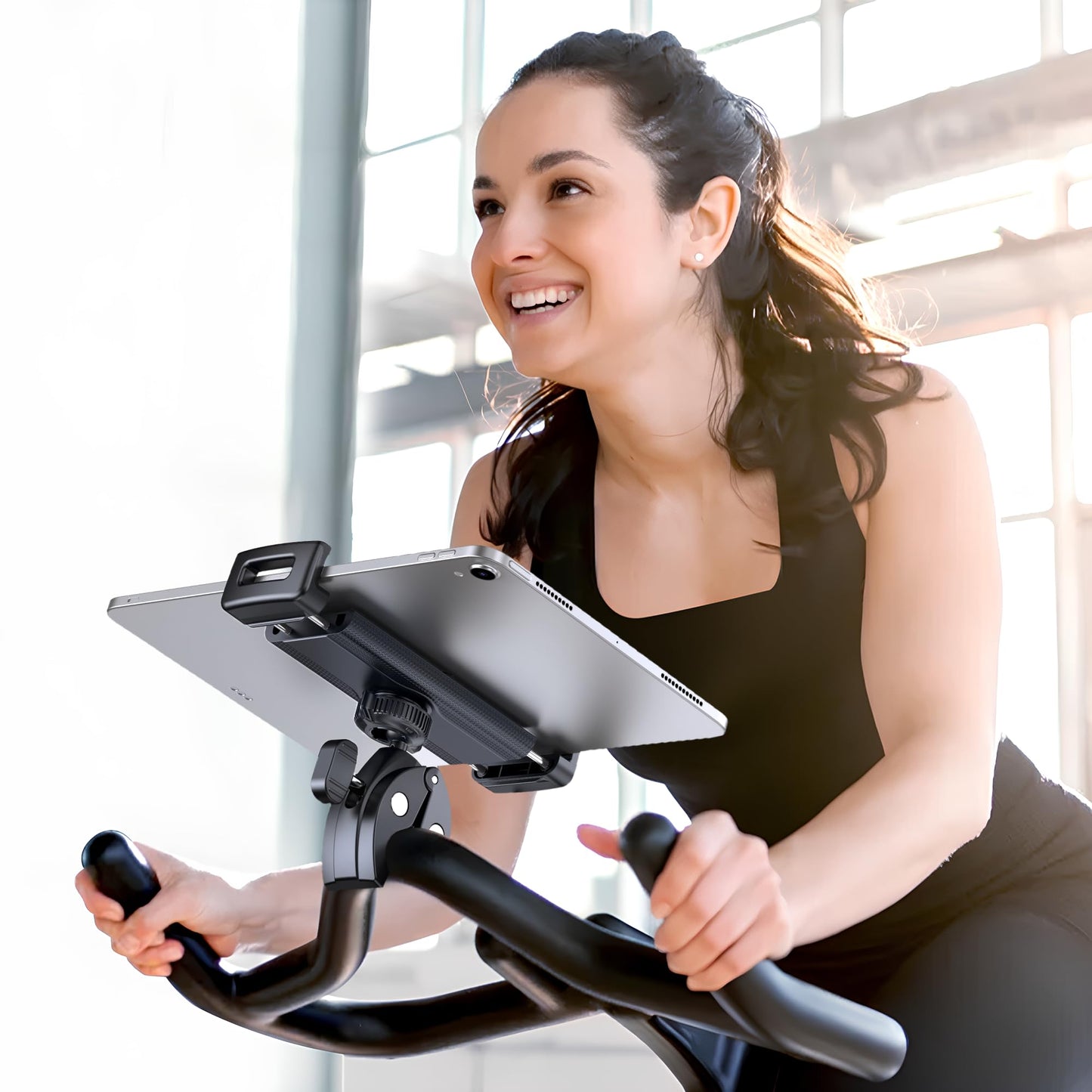 CreaDream Tablet Holder Mount for Spin Bike, Tablet Clamp for Treadmill, Indoor Stationary Bike, Stroller, Peloton, Gym Trainer Handlebar Stand Fit for iPad Pro/Air/Mini, Galaxy Tabs, Phones, 4.7-13"