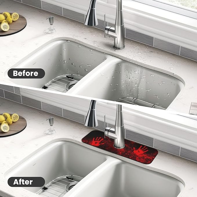 Halloween Scary Horror Red Blood Spatter Bloody Handprint Kitchen Sink Splash