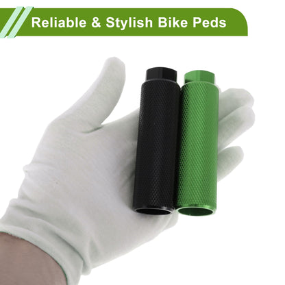PARSLUCK 4 Pcs Aluminum Alloy Anti-Skid Bike Pegs 100mm Length Bicycle Backseats Stands Cycling Foot Pegs 3/8 Inch Axles Black Green