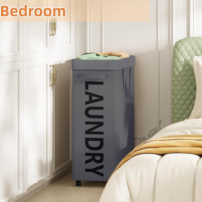 2 Pack Laundry Basket with Wheels, 90L Rolling Laundry Hamper with Wheels