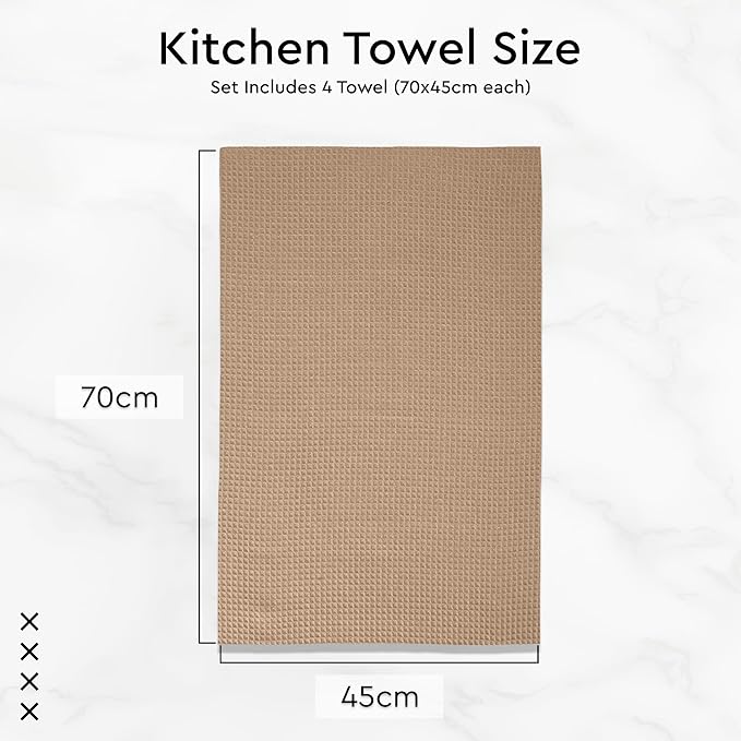 Encasa XO Kitchen Dish Towels Set | Beige | Waffle Weave and Flat Hand Tea