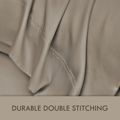 ClevaHome Sheets Queen Bed Sheet Set, 100% Rayon derived from Bamboo, Luxuriously Soft, Cooling, Double Stitching, 16" Deep Pockets Imported (Queen, Taupe)