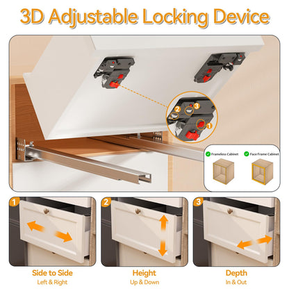 Chibery 12 15 18 21 Inch Undermount Soft Close Drawer Slides, Full Extension 3D Locking Device, Rear Mount Brackets, Concealed Bottom Mount Rails for face Frame Cabinet, 100 LB（21 inch, 6 Pair）