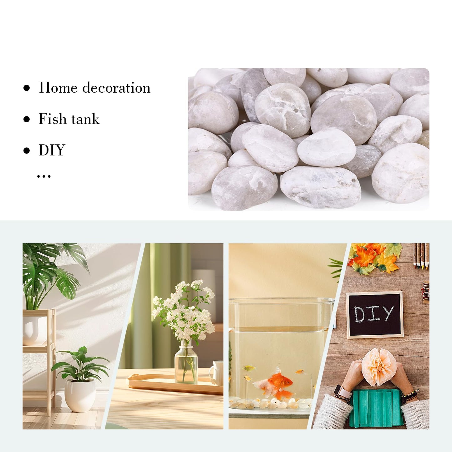 DomeStar 2.7lb White Rocks for Landscaping, White Garden Rocks Polished Pebbles Garden Stones, Pebbles for Indoor, Walkways, Yard, Plants, Aquarium Fish Tank,Vase Filler Decor