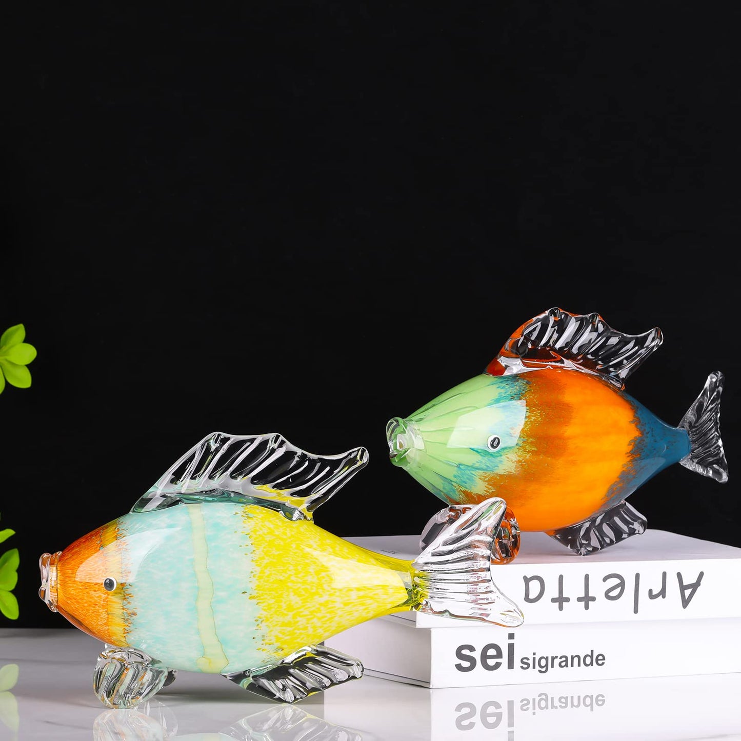 LCCCK Large Glass Fish Statue, Hand Blown Glass Sea Life Figurines, Coastal Decor for Home,Tropical Fish Ornaments Collectible Figurines, Coffee Table, Shelf, Office, Bathroom Decoration Nautical Art