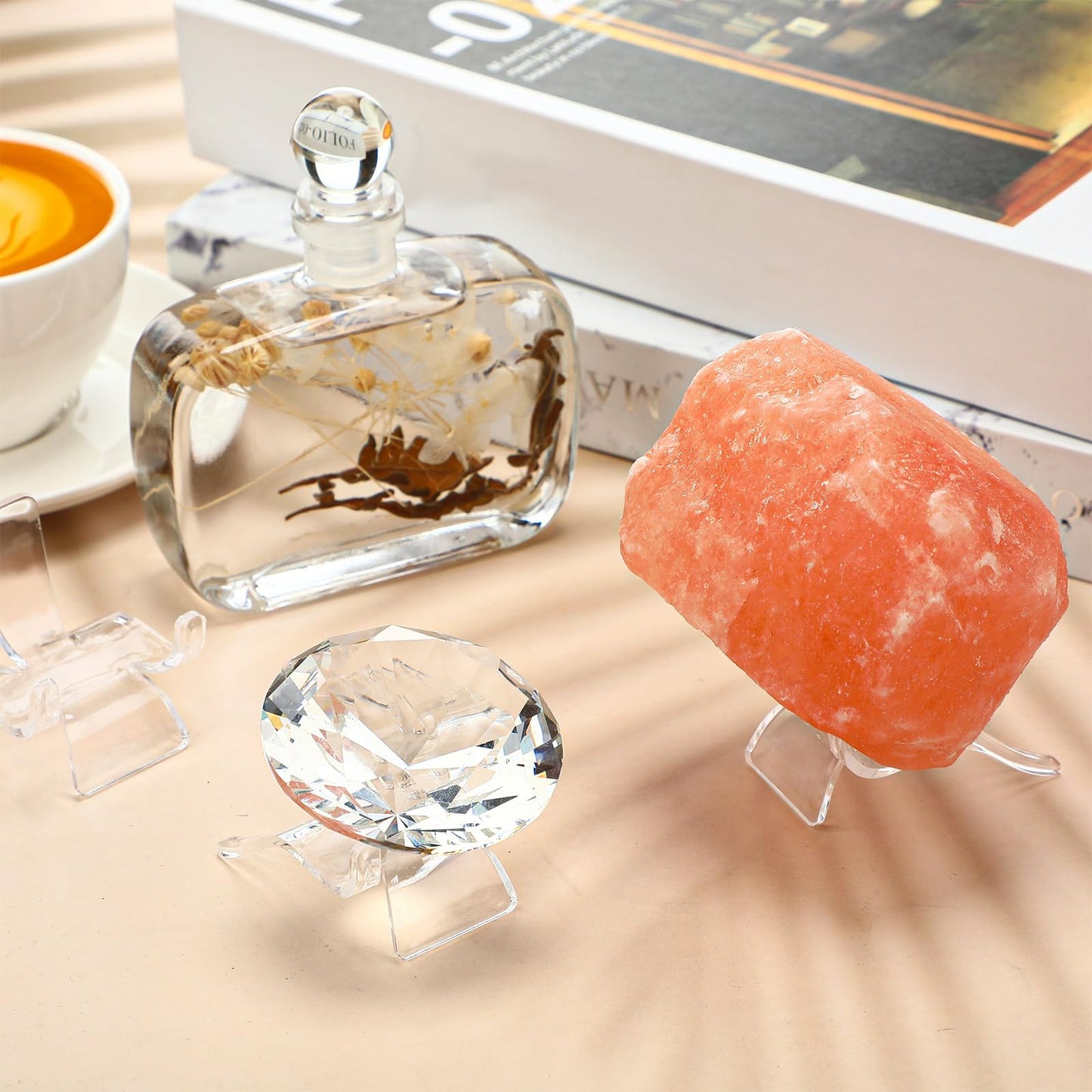 Jetec 40 Pcs Acrylic Rock Display Stand Crystal Holder Easel Stands Rock Display Stands Clear Pedestal Holders Collectibles for Geodes Mineral Agate Coral (Large)