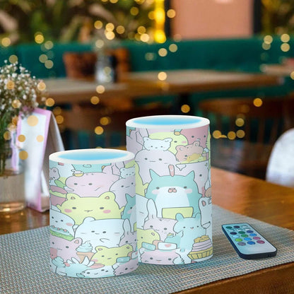 FUGIDOG Cute Cartoon Animal Flameless Candles 2PCS Battery Operated Flickering Pillar Candles Waterproof LED Lights with Remote Control & Timer for Indoor & Outdoor Holiday Decoration